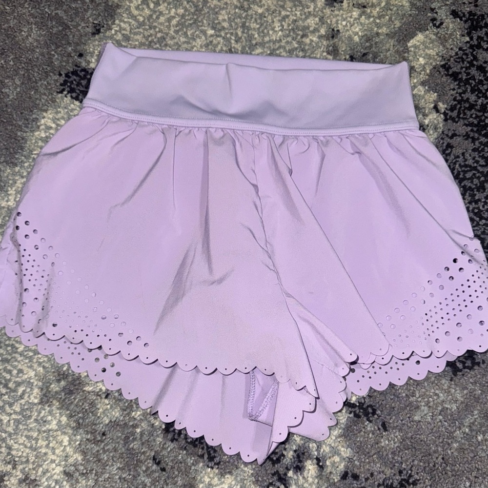 Aerie Purple Athletic Shorts with Scalloped Hem